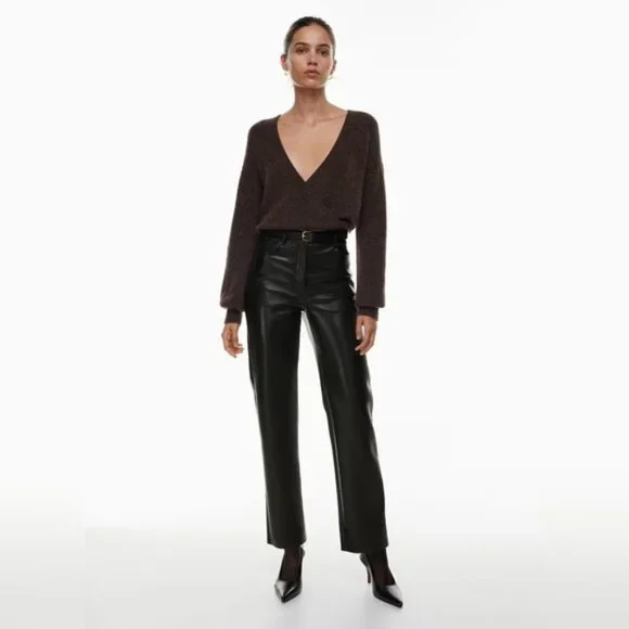Aritzia Wilfred Melina High Rise Straight Cyberpunk Vegan Faux Leather Pants 8 - Picture 2 of 7
